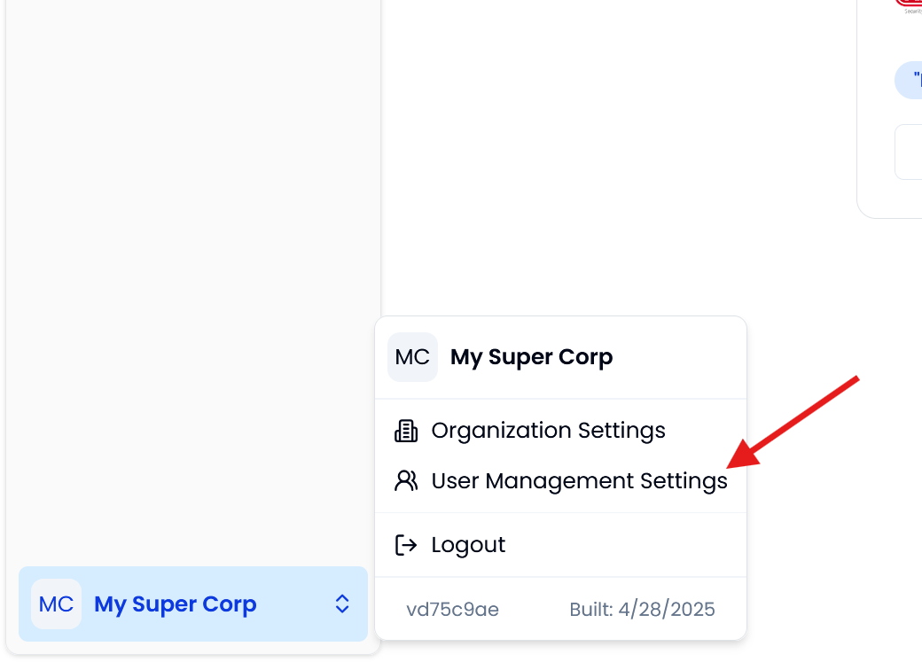 User Management Settings